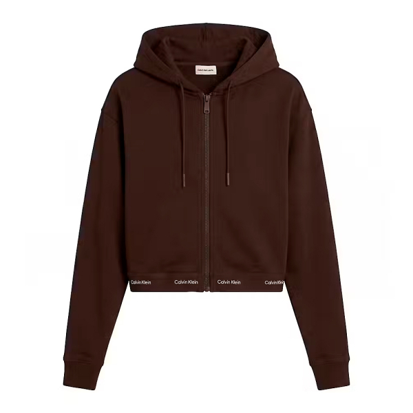 Calvin Klein Vestes en maille et pulls Brun - Sweat capuche court avec fermeture clair et logo - XS - Ref 90 €